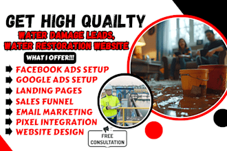 design water restoration website water damage leads water treatment landing page