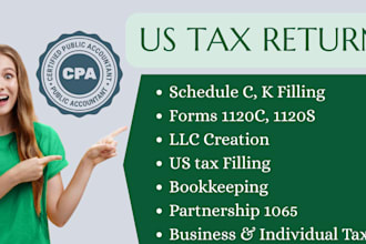 prepare US tax return, us tax filling, 1120, 1065, 5472, 1040, cpa finance