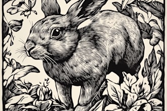 illustrate botanical and animal linocut illustration