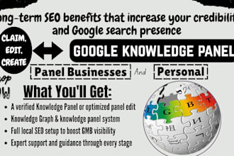 create SEO panel edit verified google knowledge panel for personal and business