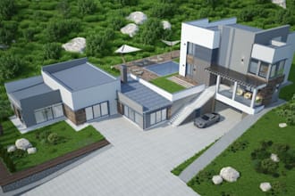 turn old village to luxury exterior apartment rendering,real estate,patio design