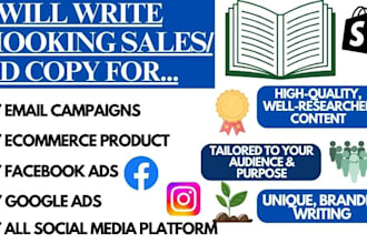 write hooking sales copy, ad copy, sales copywriting, social media ads, facebook