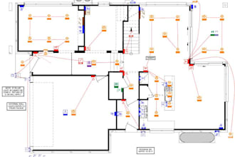 draftsman architect permit drawing framing plan, blueprints, red mark mep plans