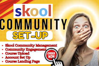 set up skool community, mighty networks, circle so expert, udemy online course