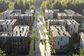 redesign 3d high rise apartment, real estate building,car park,cgi map rendering