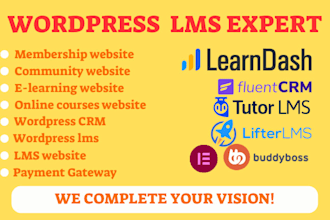 setup learndash lms, buddyboss, tutor lms, fluentcrm, learnpress, wordpress lms