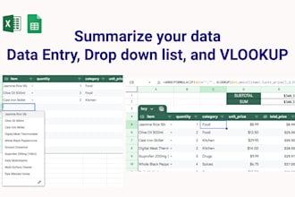 summarize data with vlookup, data entry, and drop down list