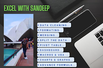 clean excel, format, merge, split data , graphs, charts, pivot table, dashboard