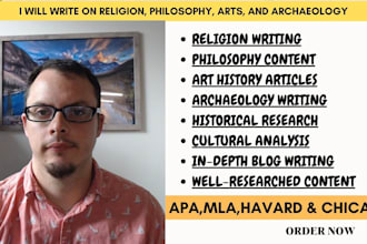 write on religion, philosophy, arts, and archaeology