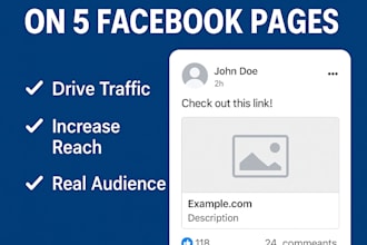 share and promote your post or link on 5 active facebook pages
