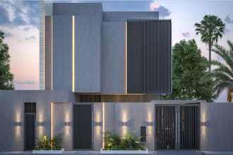 remodel villa building, interior render, floor layout plan, cgi elevation model