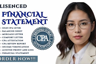 prepare financial statements profit and loss income statement sign US CPA letter