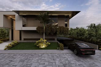 elevate 3d old virtual tour luxury exterior building, villa,facade garden render