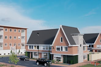 refurbished 3d real estate house unit, floor plan layout, exterior visualization