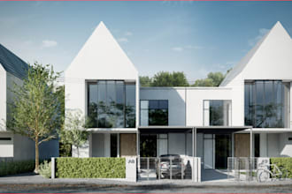 convert old village building to modern townhouse, backyard,elevation,cgi garden