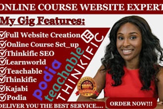 setup online course in thinkific learnworld teachable podia website design