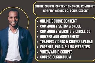 create online course content on skool community, graphy, circle so, podia