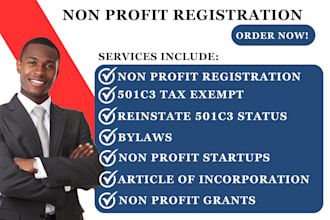 do non profit registration, reinstate 501c3, llc, bylaws, nonprofit grant