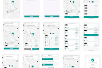 design ride sharing UI UX wireframe design, prototype mockup