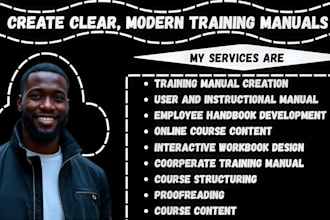 create training manual, user manual, course content, employee handbook, workbook