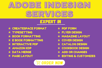 design book, magazine, brochure, catalog, format in adobe indesign, photoshop