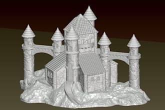 do 3d fantasy castle, medieval building, dnd printable model, monuments, zbrush