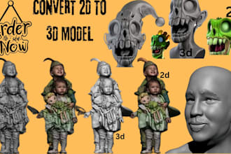 create 2d to 3d model 3d bust character portrait design, printable custom model
