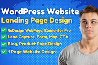 create wordpress landing page design, single page website with elementor pro