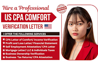 get US CPA comfort letter, CPA income verification letter, profit and loss CPA