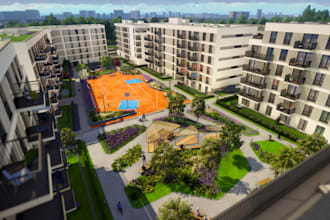 build urban water cycle, landform, landscape, foliage, site plan,game map render
