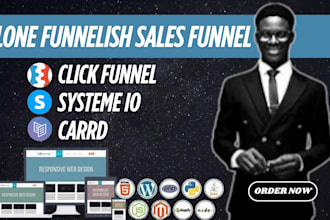 clone, build sales funnel, advertorial, landing page on systeme io or funnelish