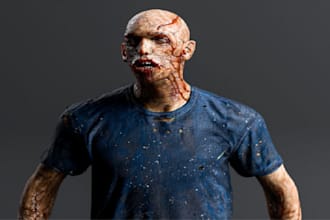optimize 3d zombie modeling realistic horror character unity texture ue5 rig