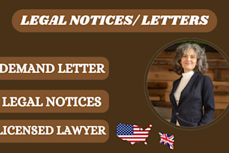 draft legal notices, demand letter on law firm letterhead as a licensed lawyer