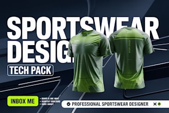 create activewear and sportswear tech packs, fashion flats, and apparel design