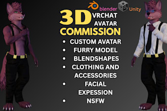 create custom vrchat avatar, 3d model, furry avatar vrc avatar for vrchat