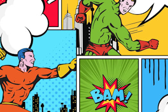 create retro comic look with hand draw design for t shirt, branding, comic etc