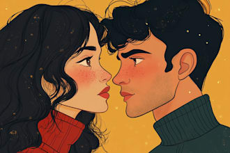 make a cute cartoon couple portrait