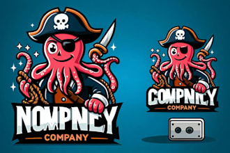 design cartoon pirate octopus mascot logo for your business