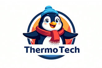 do awesome heating and cooling penguin mascot logo