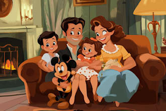 design a professional disney family portrait