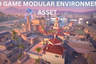 create 3d modular environment game assets, 3d low poly game assets, ar VR game