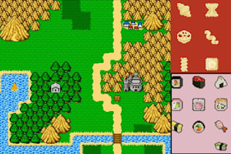 do pixel art props, icons, object, items,tileset, sprite sheet,game UI,hud asset