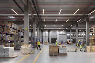 buildup 3d warehouse store,factory industry,logistic machine,pallet ikea render