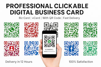 design professional clickable digital business card, biz card vcard with qr code