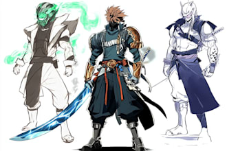 raw character concept art for anime, comics, games