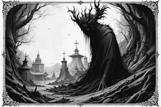 draw detailed dark art illustration metal album cover
