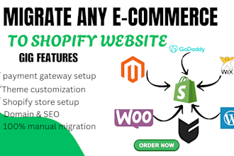 migrate wix wordpresss godaddy bigcartel woocommerce magento to shopify website