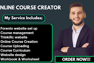 create online course content on forento kajabi website podia, thinkific website