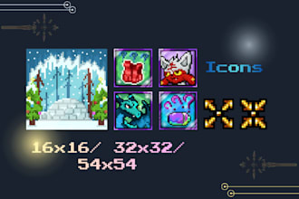 create 16x16 , 32x32 minecraft pixel art icons,boss bar and item textures