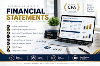 prepare financial statements, profit and loss, income statements and cashflow